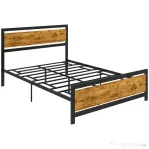 HOMCOM Cadru Pat de o persoana din Lemn si Otel cu Sipci in Stil Industrial, 140x200cm, Negru / Maro Rustic