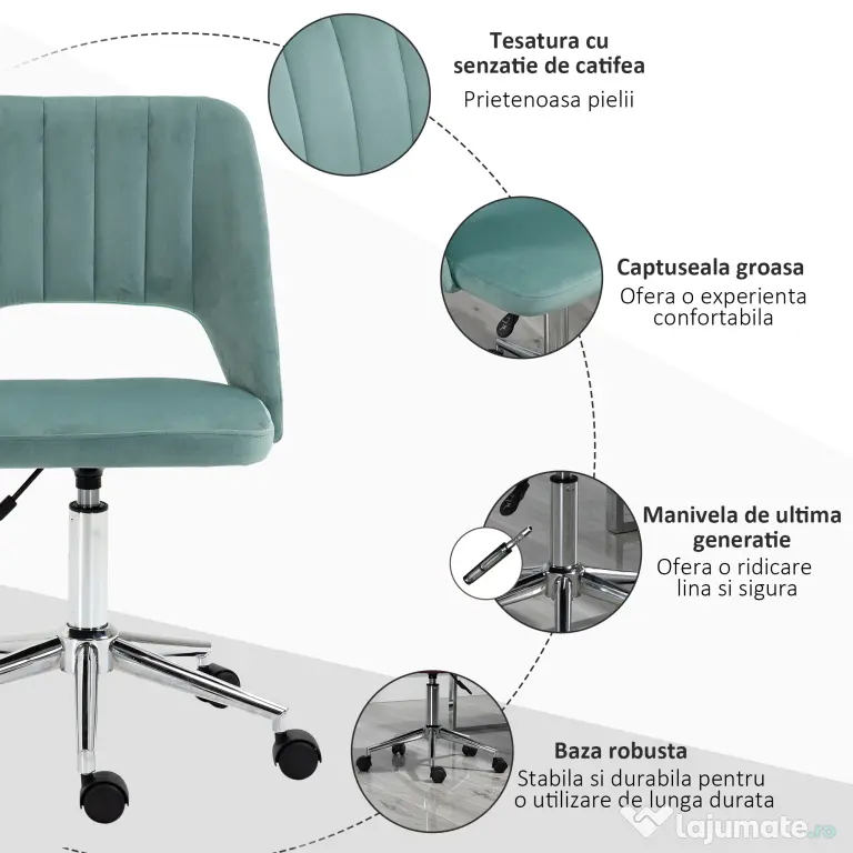 Scaun de Birou Ergonomic pentru Birou cu Inaltime Reglabila Vinsetto ,sarcina maxima 120 kg,Verde | Aosom Romania