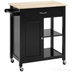 HOMCOM Carucior de Bucatarie din Lemn cu Sertar, Dulapior si Etajere cu Roti, 83x45x88cm, Negru
