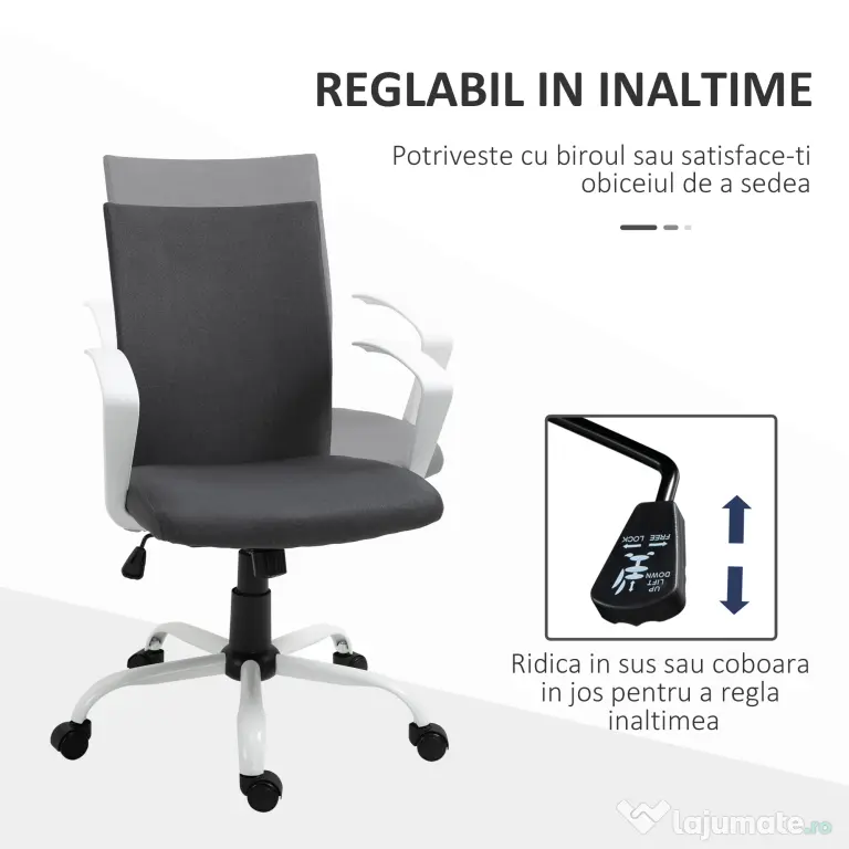 Vinsetto Scaun de Birou Ergonomic și Pivotant pentru Birou, Gri Închis | Aosom Romania