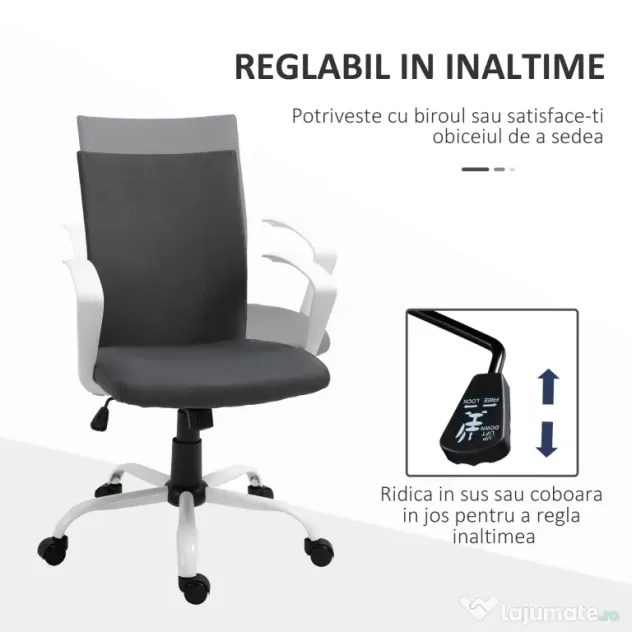 Vinsetto Scaun de Birou Ergonomic și Pivotant pentru Birou, Gri Închis | Aosom Romania