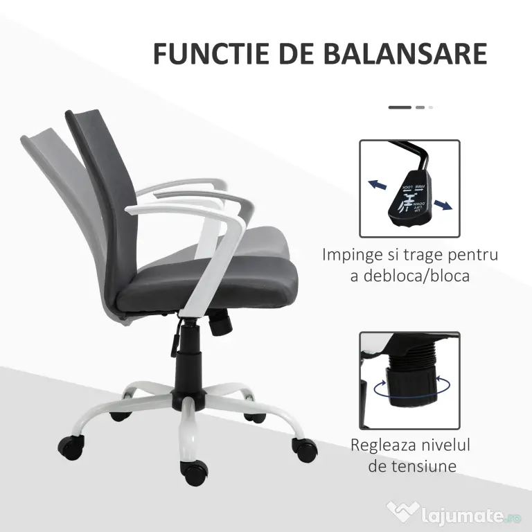 Vinsetto Scaun de Birou Ergonomic și Pivotant pentru Birou, Gri Închis | Aosom Romania