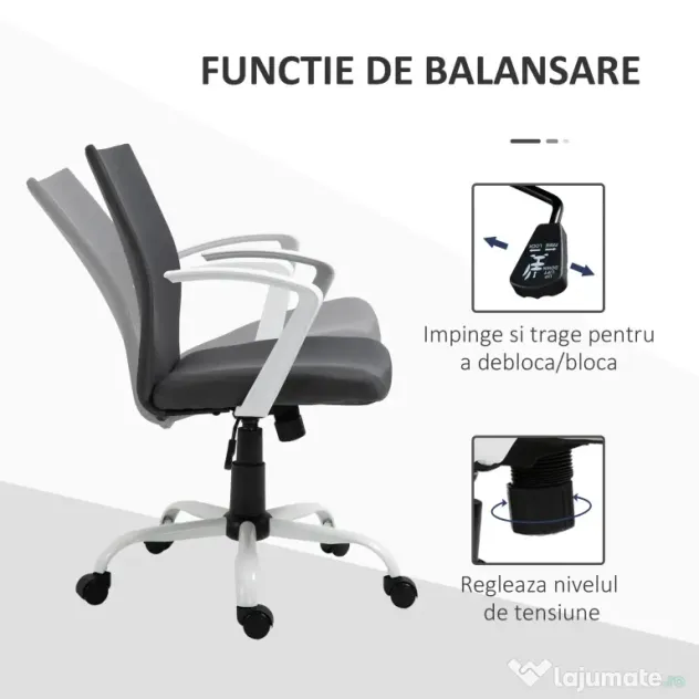 Vinsetto Scaun de Birou Ergonomic și Pivotant pentru Birou, Gri Închis | Aosom Romania
