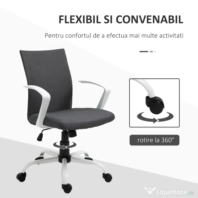Vinsetto Scaun de Birou Ergonomic și Pivotant pentru Birou, Gri Închis | Aosom Romania
