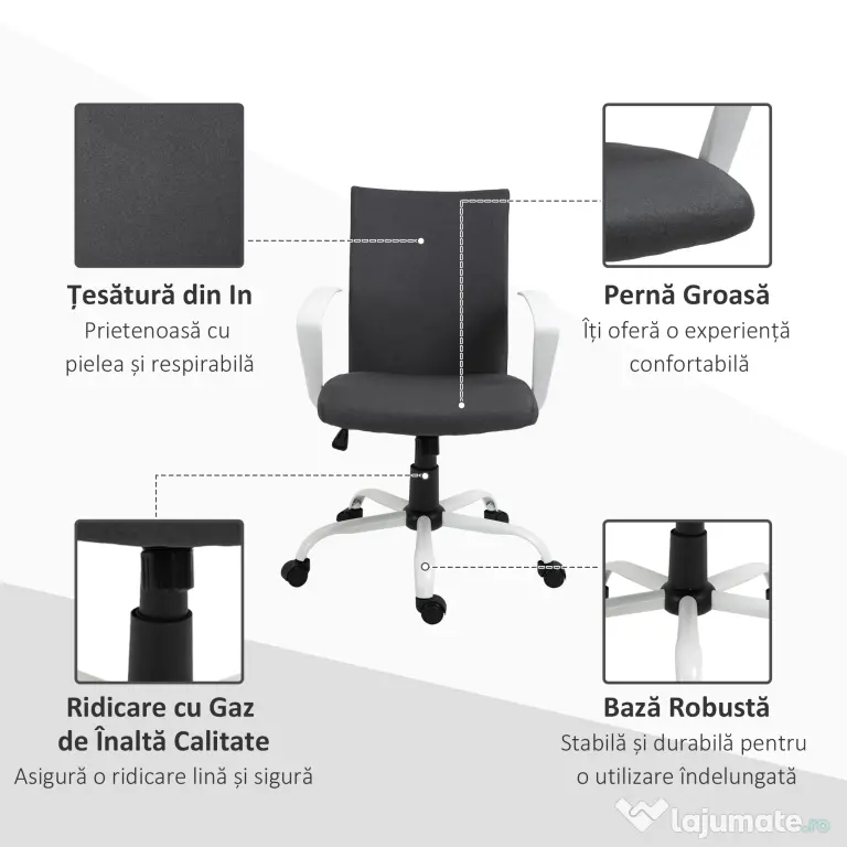 Vinsetto Scaun de Birou Ergonomic și Pivotant pentru Birou, Gri Închis | Aosom Romania