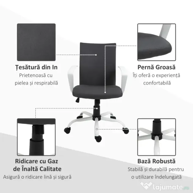 Vinsetto Scaun de Birou Ergonomic și Pivotant pentru Birou, Gri Închis | Aosom Romania