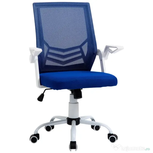Scaun de Birou Ergonomic cu Cotiere si Suport Lombar, Fotoliu Birou Pivotant si Inaltime Reglabila din Tesatura Albastra Vinsetto | Aosom Romania