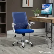 Scaun de Birou Ergonomic cu Cotiere si Suport Lombar, Fotoliu Birou Pivotant si Inaltime Reglabila din Tesatura Albastra Vinsetto | Aosom Romania
