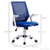 Scaun de Birou Ergonomic cu Cotiere si Suport Lombar, Fotoliu Birou Pivotant si Inaltime Reglabila din Tesatura Albastra Vinsetto | Aosom Romania