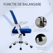Scaun de Birou Ergonomic cu Cotiere si Suport Lombar, Fotoliu Birou Pivotant si Inaltime Reglabila din Tesatura Albastra Vinsetto | Aosom Romania