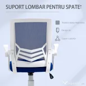 Scaun de Birou Ergonomic cu Cotiere si Suport Lombar, Fotoliu Birou Pivotant si Inaltime Reglabila din Tesatura Albastra Vinsetto | Aosom Romania
