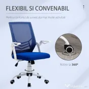 Scaun de Birou Ergonomic cu Cotiere si Suport Lombar, Fotoliu Birou Pivotant si Inaltime Reglabila din Tesatura Albastra Vinsetto | Aosom Romania