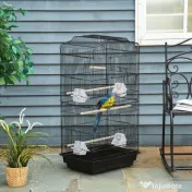 PawHut Colivie pentru Papagali cu Stinghii, Leagan și Boluri, Volieră din Metal și Plastic, 46.5x35.5x92 cm, Negru | Aosom Romania