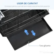 PawHut Colivie pentru Papagali cu Stinghii, Leagan și Boluri, Volieră din Metal și Plastic, 46.5x35.5x92 cm, Negru | Aosom Romania