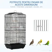 PawHut Colivie pentru Papagali cu Stinghii, Leagan și Boluri, Volieră din Metal și Plastic, 46.5x35.5x92 cm, Negru | Aosom Romania