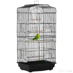 PawHut Colivie pentru pasari cu Stinghii, Leagan si boluri, Voliera din Metal si Plastic, 46.5x35.5x92 cm, Negru