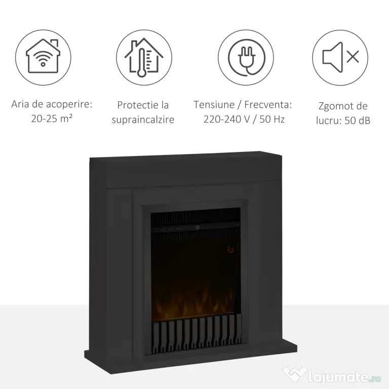 HOMCOM Semineu electric de sol incalzitor cu efect flacara, aparat de incalzire cu cronometru si telecomanda | AOSOM RO