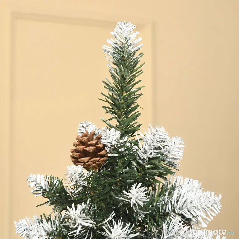 HOMCOM Brad de Crăciun Înzăpezit cu 630 Ramuri și 37 Conuri, Brad Artificial cu Bază Detașabilă, Ø75x180 cm, Verde | Aosom Romania