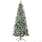 HOMCOM Brad de Crăciun Înzăpezit de 180 cm cu 630 de Ramuri și 37 de Conuri, din Plastic și Metal, Verde și Alb