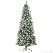 HOMCOM Brad de Crăciun Înzăpezit de 180 cm cu 630 de Ramuri și 37 de Conuri, din Plastic și Metal, Verde și Alb