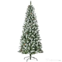 HOMCOM Brad de Crăciun Înzăpezit de 180 cm cu 630 de Ramuri și 37 de Conuri, din Plastic și Metal, Verde și Alb