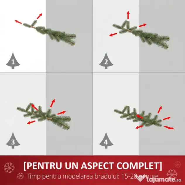 HOMCOM Brad de Crăciun Înzăpezit de 180 cm cu 630 de Ramuri și 37 de Conuri, din Plastic și Metal, Verde și Alb