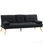 HOMCOM Canapea Extensibilă 3 Locuri Rabatabilă cu Tapițerie cu Efect de In și Măsuță Pliabilă, Gri
