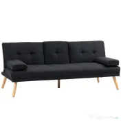 HOMCOM Canapea Extensibilă 3 Locuri Rabatabilă cu Tapițerie cu Efect de In și Măsuță Pliabilă, Gri 