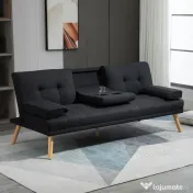 HOMCOM Canapea Extensibilă 3 Locuri Rabatabilă cu Tapițerie cu Efect de In și Măsuță Pliabilă, Gri 