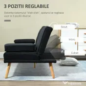 HOMCOM Canapea Extensibilă 3 Locuri Rabatabilă cu Tapițerie cu Efect de In și Măsuță Pliabilă, Gri 