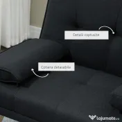 HOMCOM Canapea Extensibilă 3 Locuri Rabatabilă cu Tapițerie cu Efect de In și Măsuță Pliabilă, Gri 