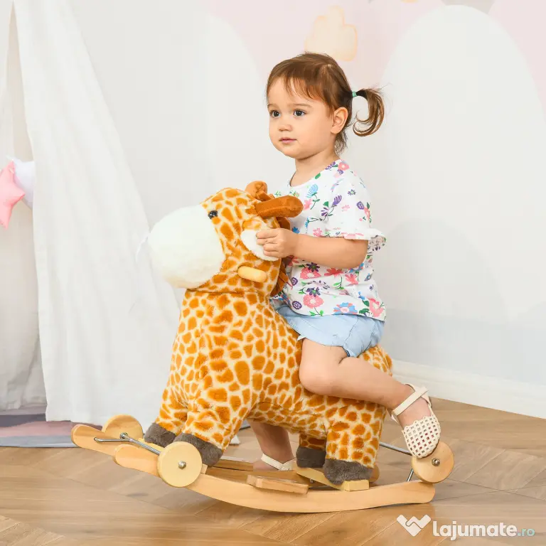 HOMCOM Girafă Balansoar, Leagăn Copii 3-6 Ani, Jucărie Educativă, 63x38x63cm | Aosom Romania