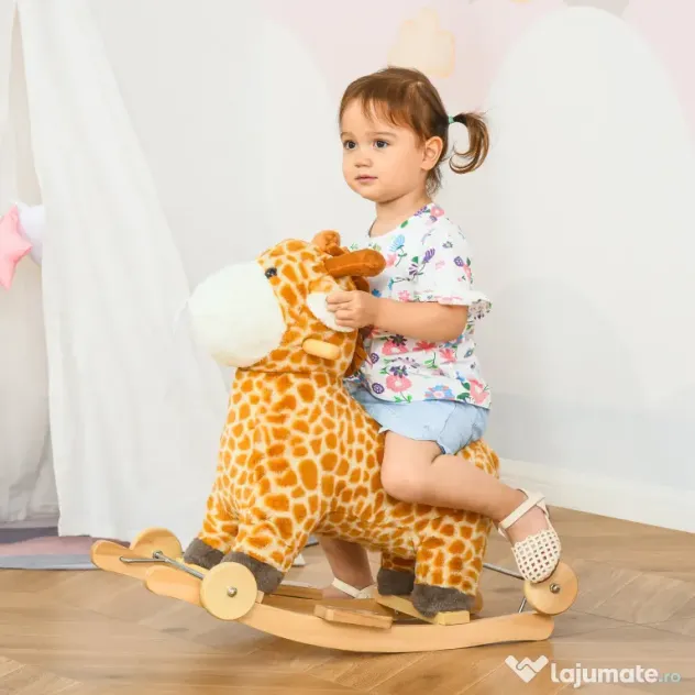 HOMCOM Girafă Balansoar, Leagăn Copii 3-6 Ani, Jucărie Educativă, 63x38x63cm | Aosom Romania