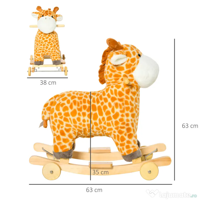 HOMCOM Girafă Balansoar, Leagăn Copii 3-6 Ani, Jucărie Educativă, 63x38x63cm | Aosom Romania