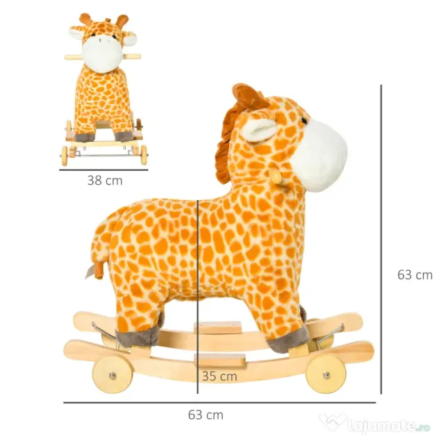 HOMCOM Girafă Balansoar, Leagăn Copii 3-6 Ani, Jucărie Educativă, 63x38x63cm | Aosom Romania
