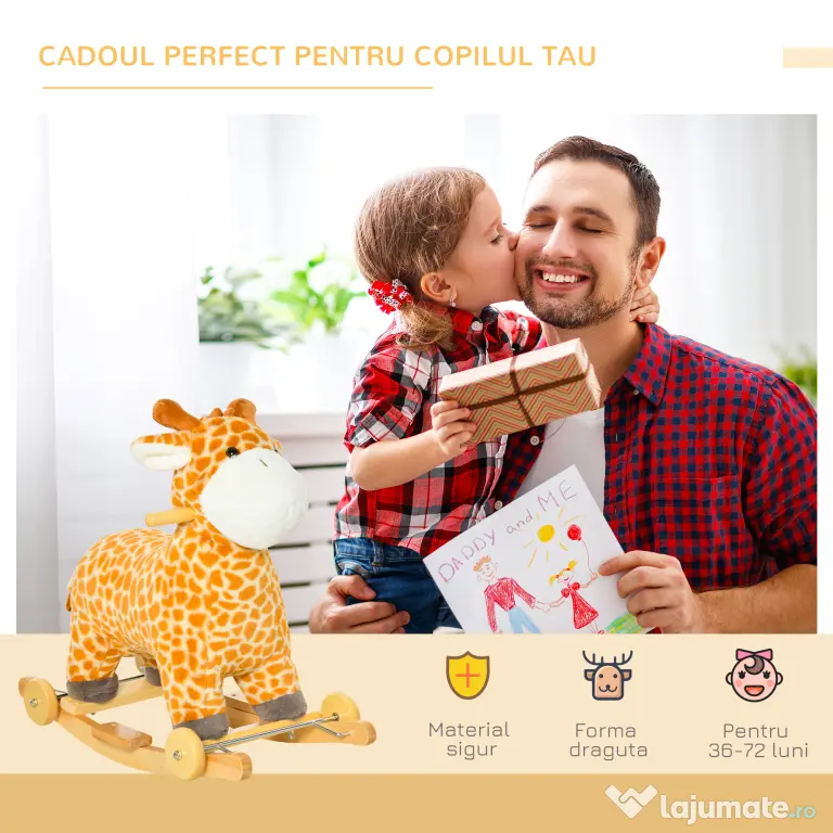 HOMCOM Girafă Balansoar, Leagăn Copii 3-6 Ani, Jucărie Educativă, 63x38x63cm | Aosom Romania