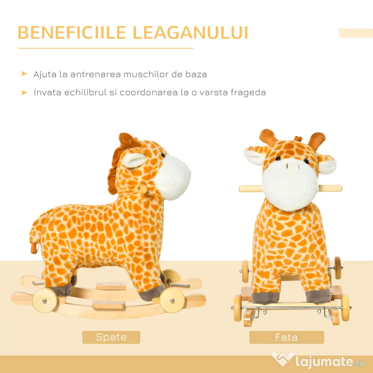 HOMCOM Girafă Balansoar, Leagăn Copii 3-6 Ani, Jucărie Educativă, 63x38x63cm | Aosom Romania