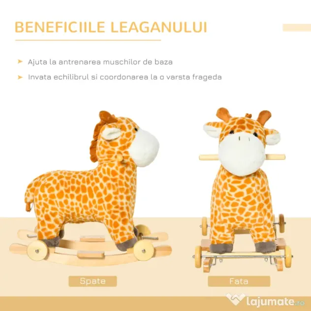 HOMCOM Girafă Balansoar, Leagăn Copii 3-6 Ani, Jucărie Educativă, 63x38x63cm | Aosom Romania