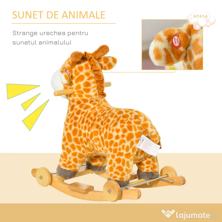 HOMCOM Girafă Balansoar, Leagăn Copii 3-6 Ani, Jucărie Educativă, 63x38x63cm | Aosom Romania