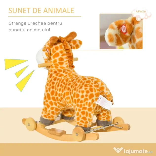 HOMCOM Girafă Balansoar, Leagăn Copii 3-6 Ani, Jucărie Educativă, 63x38x63cm | Aosom Romania