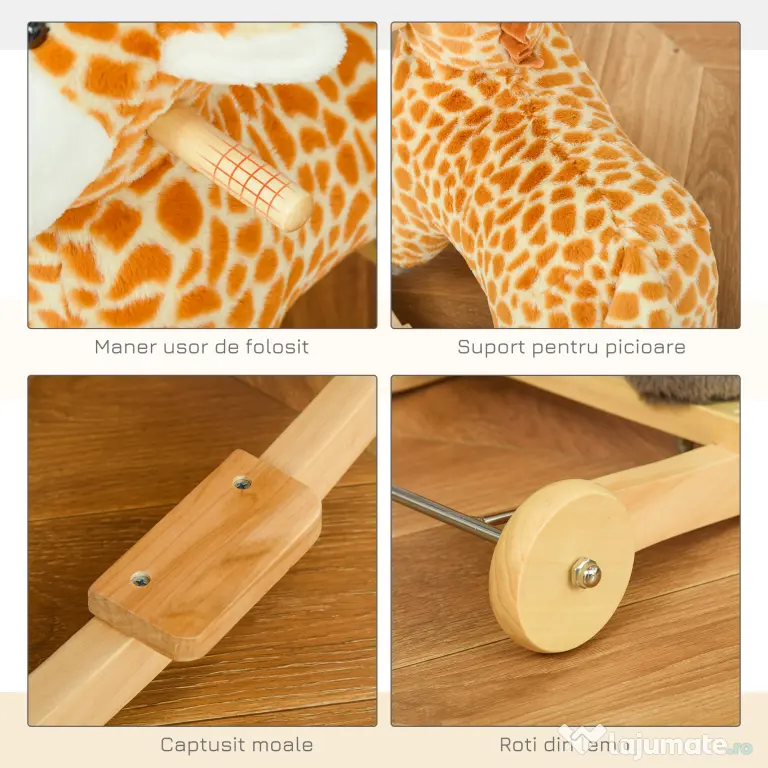HOMCOM Girafă Balansoar, Leagăn Copii 3-6 Ani, Jucărie Educativă, 63x38x63cm | Aosom Romania