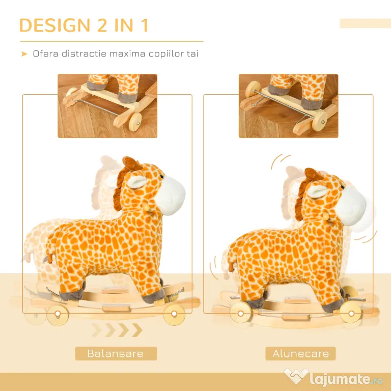 HOMCOM Girafă Balansoar, Leagăn Copii 3-6 Ani, Jucărie Educativă, 63x38x63cm | Aosom Romania