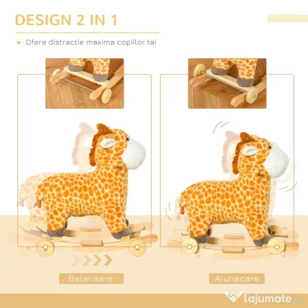 HOMCOM Girafă Balansoar, Leagăn Copii 3-6 Ani, Jucărie Educativă, 63x38x63cm | Aosom Romania