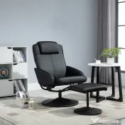 HOMCOM Fotoliu reclinabil de relaxare cu otoman pentru picioare si tapiterie din piele artificiala, 71x78x101cm, negru | Aosom Romania 