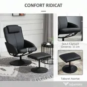 HOMCOM Fotoliu reclinabil de relaxare cu otoman pentru picioare si tapiterie din piele artificiala, 71x78x101cm, negru | Aosom Romania 