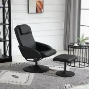 HOMCOM Fotoliu reclinabil de relaxare cu otoman pentru picioare si tapiterie din piele artificiala, 71x78x101cm, negru | Aosom Romania 