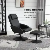HOMCOM Fotoliu reclinabil de relaxare cu otoman pentru picioare si tapiterie din piele artificiala, 71x78x101cm, negru | Aosom Romania 