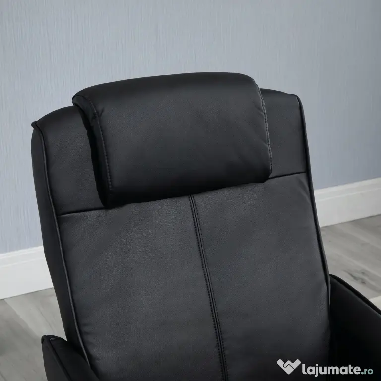 HOMCOM Fotoliu reclinabil de relaxare cu otoman pentru picioare si tapiterie din piele artificiala, 71x78x101cm, negru | Aosom Romania