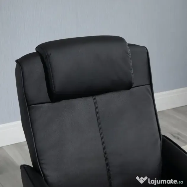 HOMCOM Fotoliu reclinabil de relaxare cu otoman pentru picioare si tapiterie din piele artificiala, 71x78x101cm, negru | Aosom Romania