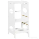 HOMCOM Turn Montessori pentru Copii, Learning Tower cu Înălțime Reglabilă pe 3 Niveluri, MDF, 40×50×90 cm, Alb